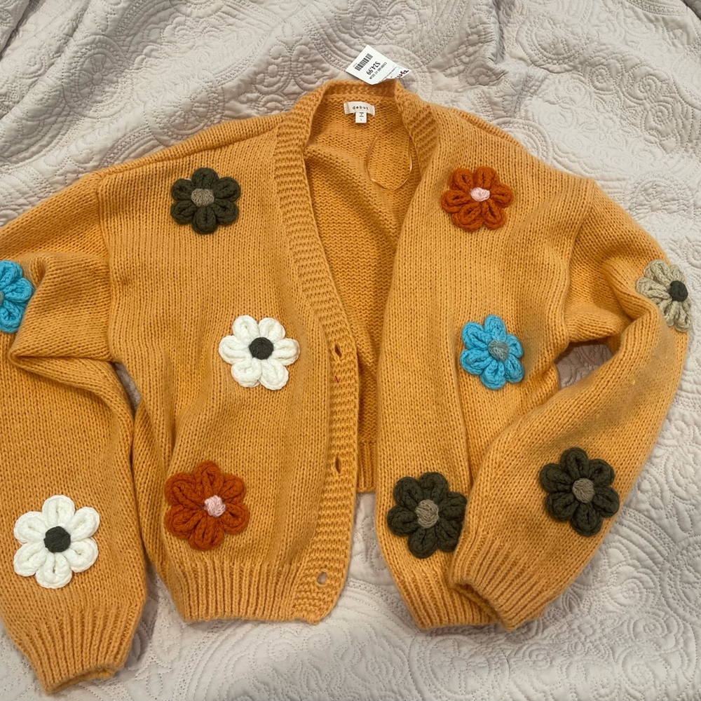 Cardigan Sweater with Floral Accents